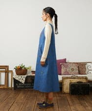 GJECD01330 Jocomomola(ホコモモラ) El galgo フラワー刺繍デニムノースリーブジャンパースカート ブルー