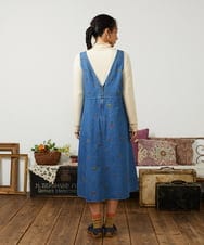 GJECD01330 Jocomomola(ホコモモラ) El galgo フラワー刺繍デニムノースリーブジャンパースカート ブルー
