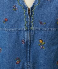GJECD01330 Jocomomola(ホコモモラ) El galgo フラワー刺繍デニムノースリーブジャンパースカート ブルー