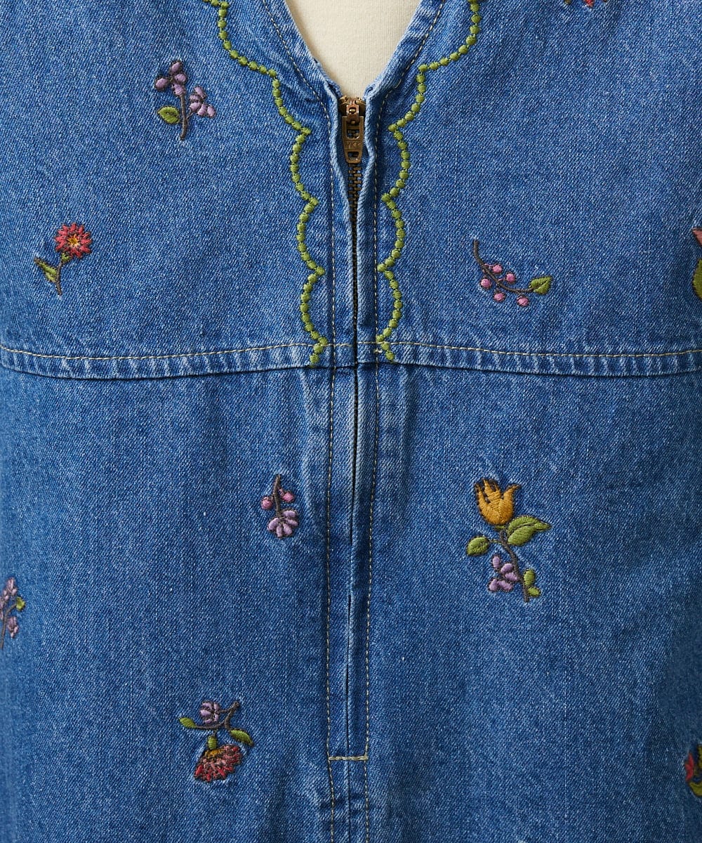 GJECD01330 Jocomomola(ホコモモラ) El galgo フラワー刺繍デニムノースリーブジャンパースカート ブルー