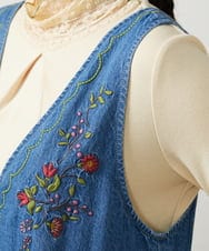 GJECD01330 Jocomomola(ホコモモラ) El galgo フラワー刺繍デニムノースリーブジャンパースカート ブルー