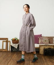 GJECD33300 Jocomomola(ホコモモラ) Flor pequena チェックフラワー刺繍ワンピース パープル