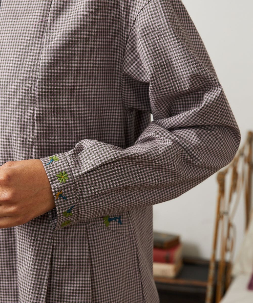 GJECD33300 Jocomomola(ホコモモラ) Flor pequena チェックフラワー刺繍ワンピース パープル