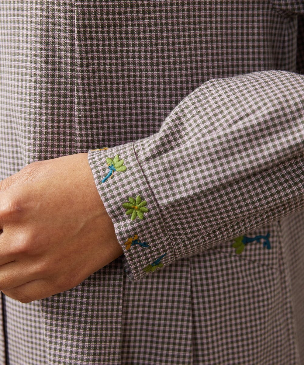 GJECD33300 Jocomomola(ホコモモラ) Flor pequena チェックフラワー刺繍ワンピース パープル