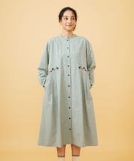 GJECD33300 Jocomomola(ホコモモラ) 【早割10%OFF】チェックフラワー刺繍ワンピース グリーン