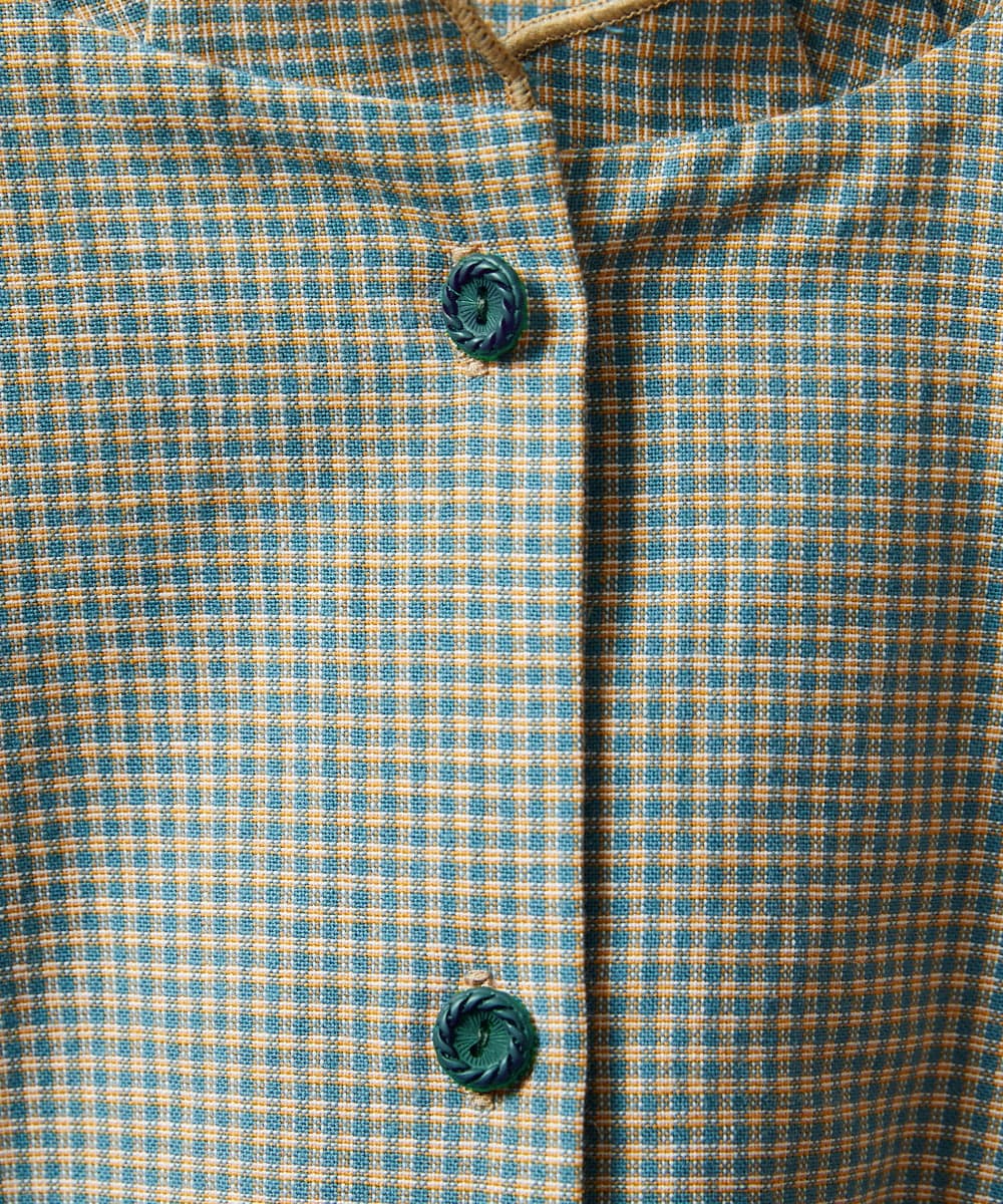 GJECD33300 Jocomomola(ホコモモラ) Flor pequena チェックフラワー刺繍ワンピース グリーン