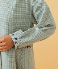 GJECD33300 Jocomomola(ホコモモラ) 【早割10%OFF】チェックフラワー刺繍ワンピース グリーン