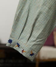 GJECD33300 Jocomomola(ホコモモラ) Flor pequena チェックフラワー刺繍ワンピース グリーン