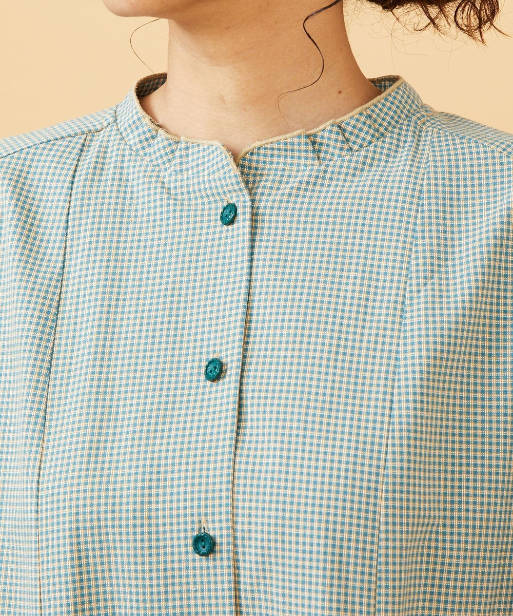 GJECD33300 Jocomomola(ホコモモラ) 【早割10%OFF】チェックフラワー刺繍ワンピース グリーン