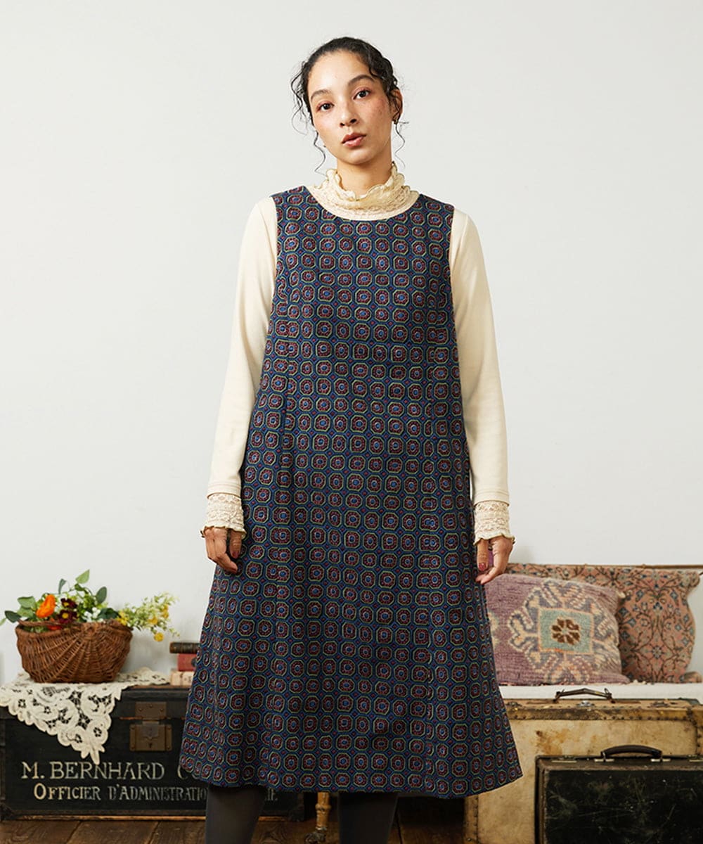 GJECD50350 Jocomomola Escudos 幾何調総刺繍ワンピース