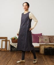 GJECD50350 Jocomomola(ホコモモラ) Escudos 幾何調総刺繍ワンピース ネイビー