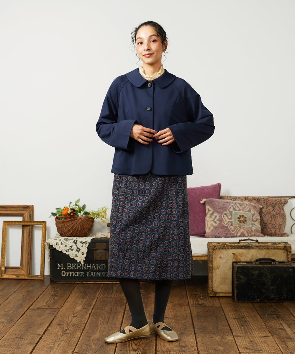 GJECD50350 Jocomomola(ホコモモラ) Escudos 幾何調総刺繍ワンピース ネイビー