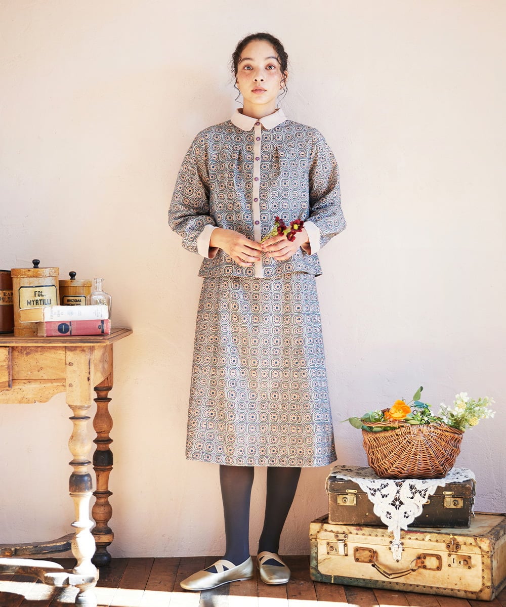 GJECD50350 Jocomomola(ホコモモラ) Escudos 幾何調総刺繍ワンピース ベージュ