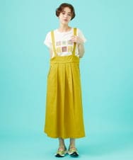 GJEDA33250 Jocomomola(ホコモモラ) カラーツイル フラワー刺繍サロペットスカート イエロー