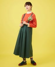 GJEDA33250 Jocomomola(ホコモモラ) カラーツイル フラワー刺繍サロペットスカート イエロー