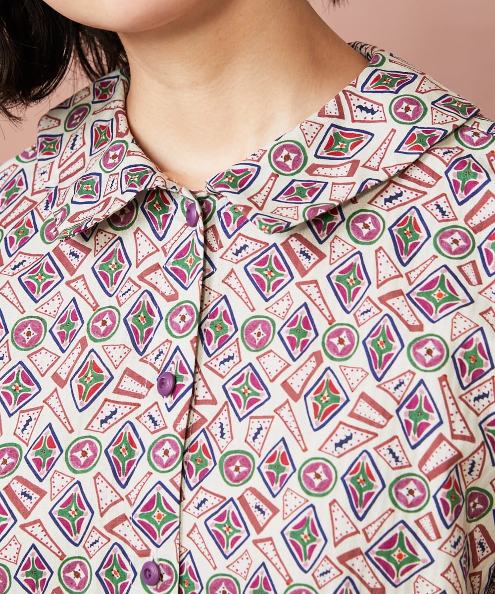 GJEDD32280 Jocomomola(ホコモモラ) Hidalgo 幾何調プリントワンピース アイボリー