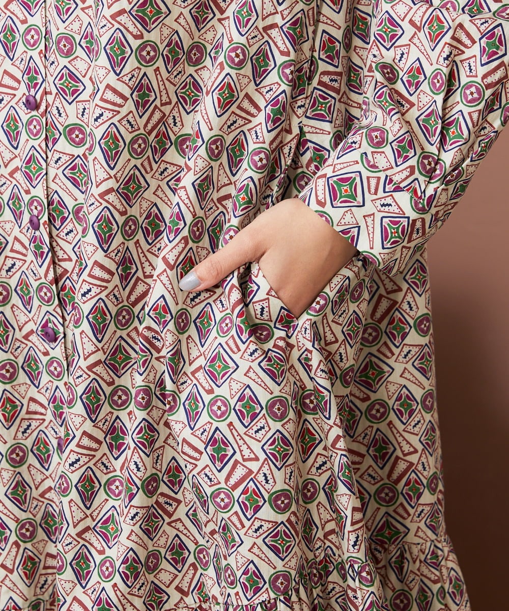 GJEDD32280 Jocomomola(ホコモモラ) Hidalgo 幾何調プリントワンピース アイボリー