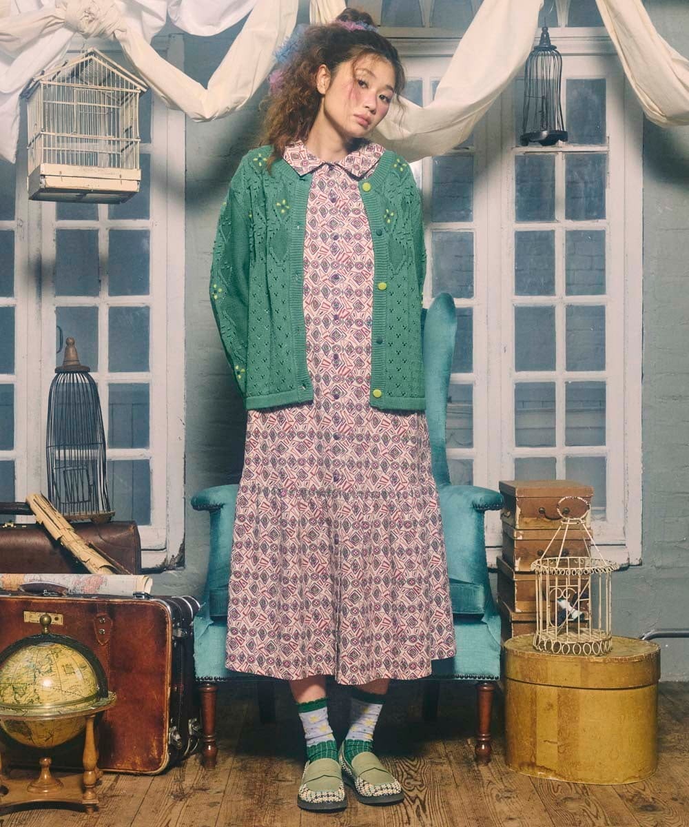 GJEDD32280 Jocomomola(ホコモモラ) Hidalgo 幾何調プリントワンピース アイボリー