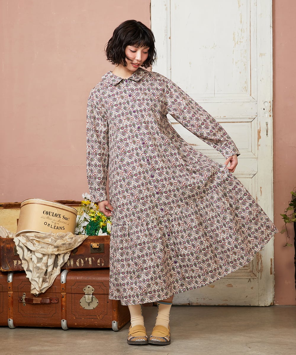 GJEDD32280 Jocomomola(ホコモモラ) Hidalgo 幾何調プリントワンピース アイボリー