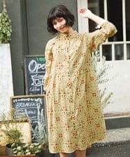 GJEDE38300 Jocomomola(ホコモモラ) Palomas y flores プリントシャツワンピース イエロー