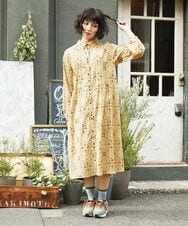 GJEDE38300 Jocomomola(ホコモモラ) Palomas y flores プリントシャツワンピース イエロー