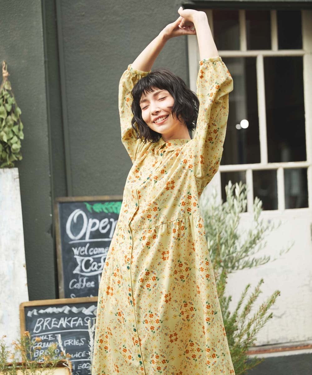 GJEDE38300 Jocomomola(ホコモモラ) Palomas y flores プリントシャツワンピース イエロー