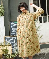 GJEDE38300 Jocomomola(ホコモモラ) Palomas y flores プリントシャツワンピース イエロー