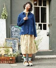 GJEDE38300 Jocomomola(ホコモモラ) Palomas y flores プリントシャツワンピース イエロー