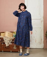 GJEDE38300 Jocomomola(ホコモモラ) Palomas y flores プリントシャツワンピース ネイビー