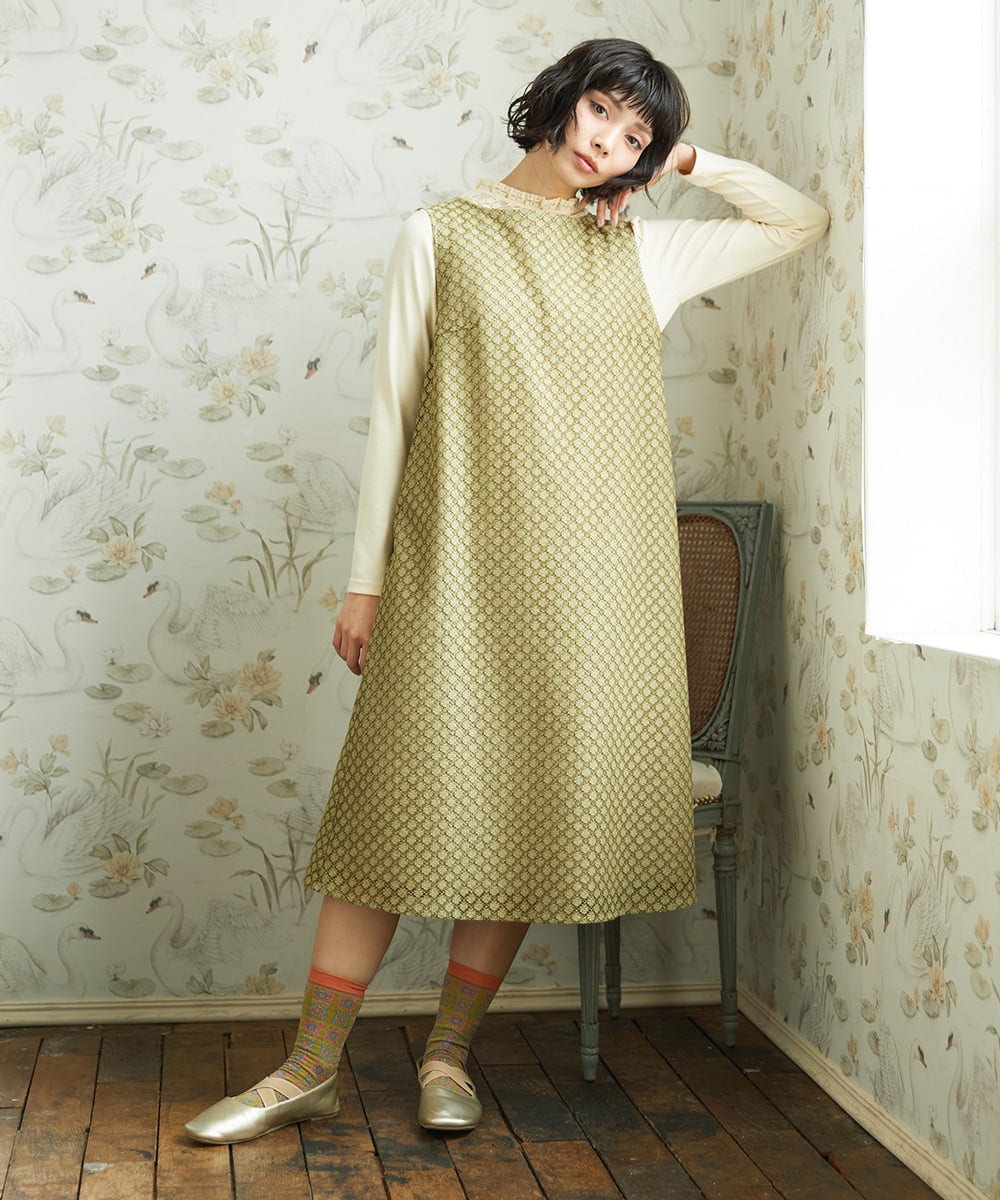 GJEDE42280 Jocomomola(ホコモモラ) Entrada 幾何学レースワンピース ライトイエロー