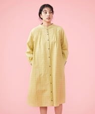 GJEDT42280 Jocomomola(ホコモモラ) Papelcarta 刺繍シャツワンピース ライトイエロー