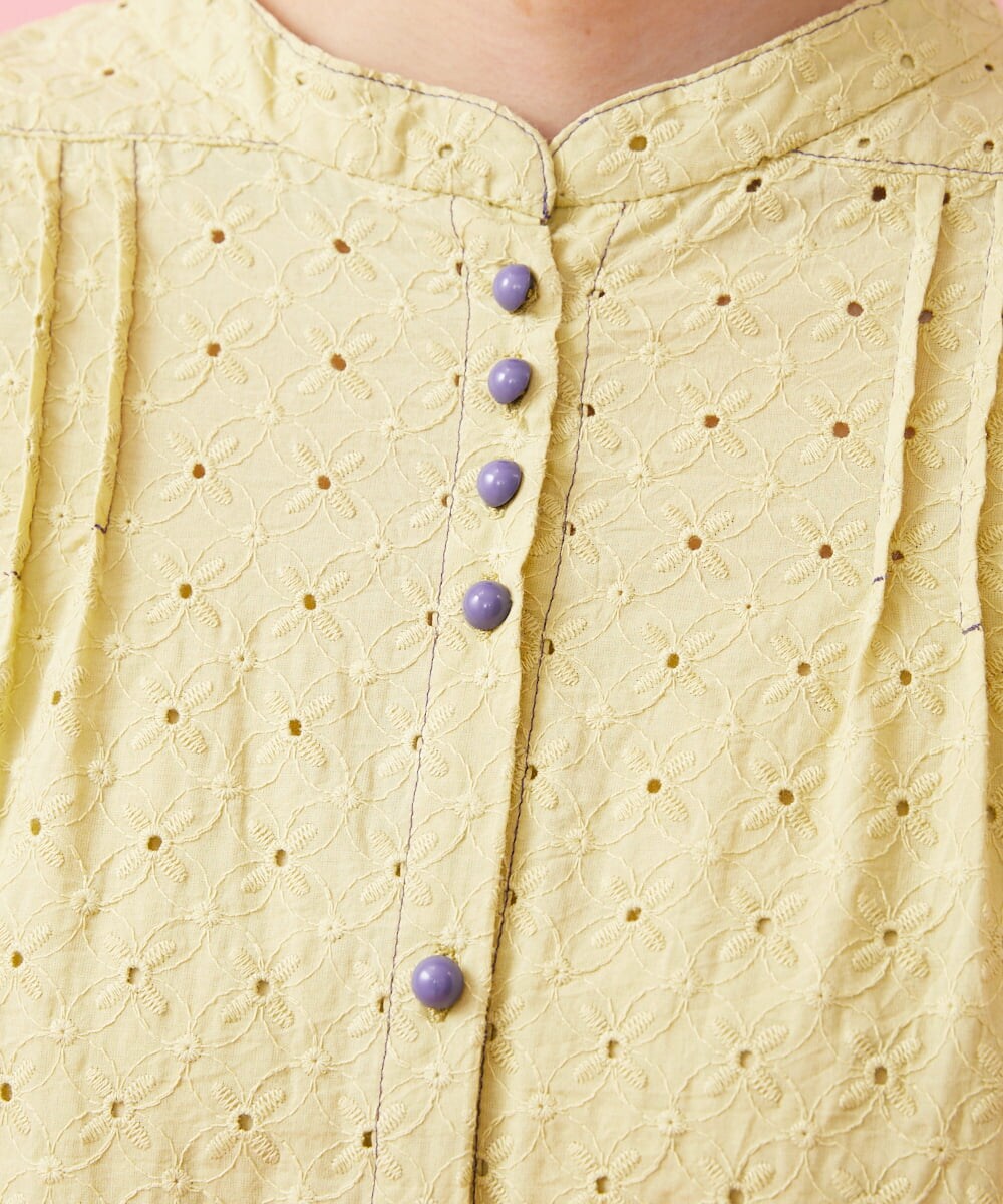 GJEDT42280 Jocomomola(ホコモモラ) Papelcarta 刺繍シャツワンピース ブルー