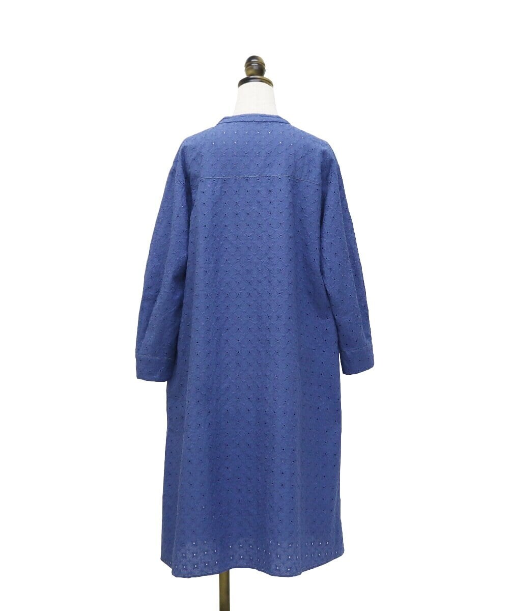 GJEDT42280 Jocomomola(ホコモモラ) Papelcarta 刺繍シャツワンピース ブルー