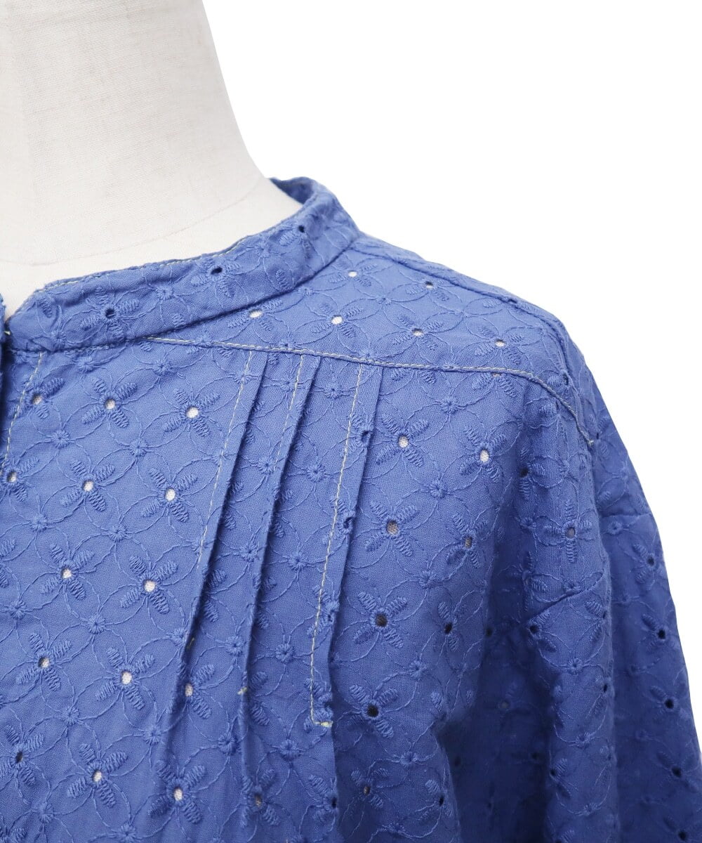GJEDT42280 Jocomomola(ホコモモラ) Papelcarta 刺繍シャツワンピース ブルー