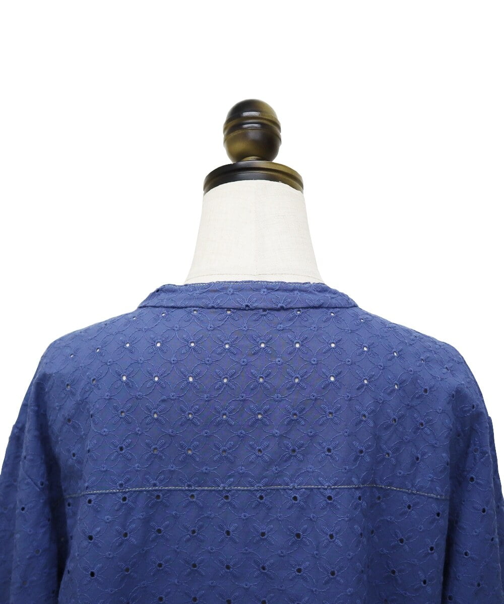 GJEDT42280 Jocomomola(ホコモモラ) Papelcarta 刺繍シャツワンピース ブルー