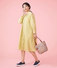 GJEDT42280 Jocomomola(ホコモモラ) Papelcarta 刺繍シャツワンピース ブルー