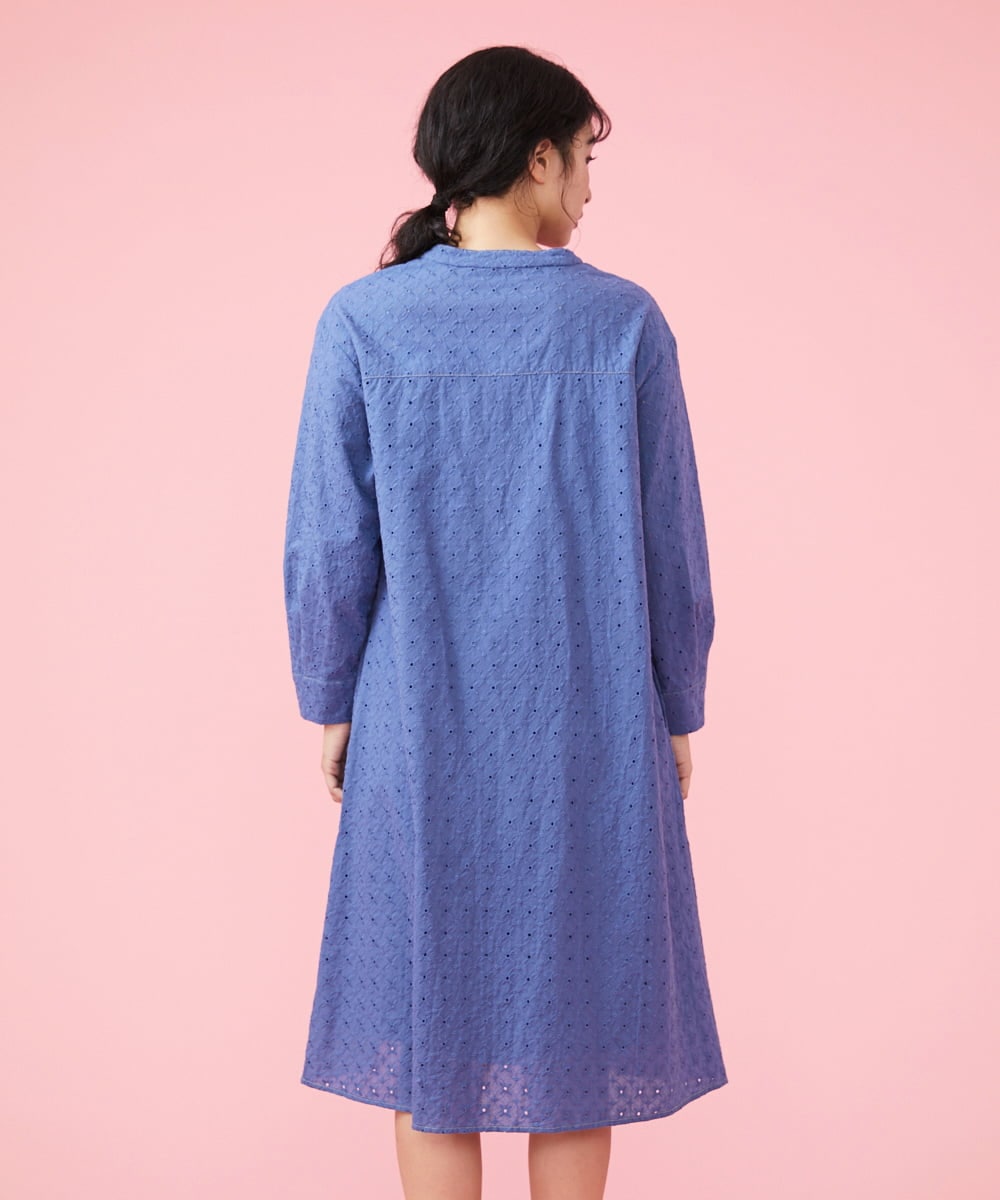 GJEDT42280 Jocomomola(ホコモモラ) Papelcarta 刺繍シャツワンピース ブルー