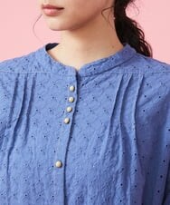 GJEDT42280 Jocomomola(ホコモモラ) Papelcarta 刺繍シャツワンピース ブルー