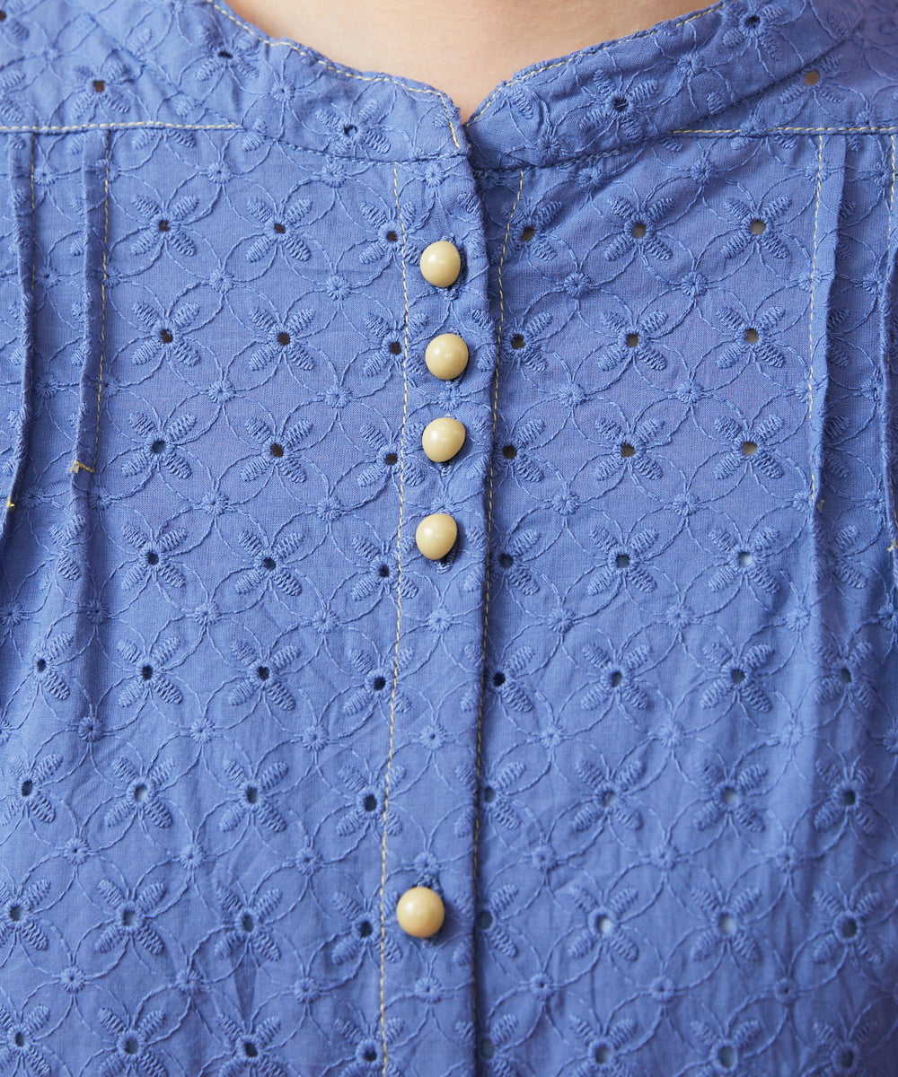 GJEDT42280 Jocomomola(ホコモモラ) Papelcarta 刺繍シャツワンピース ブルー
