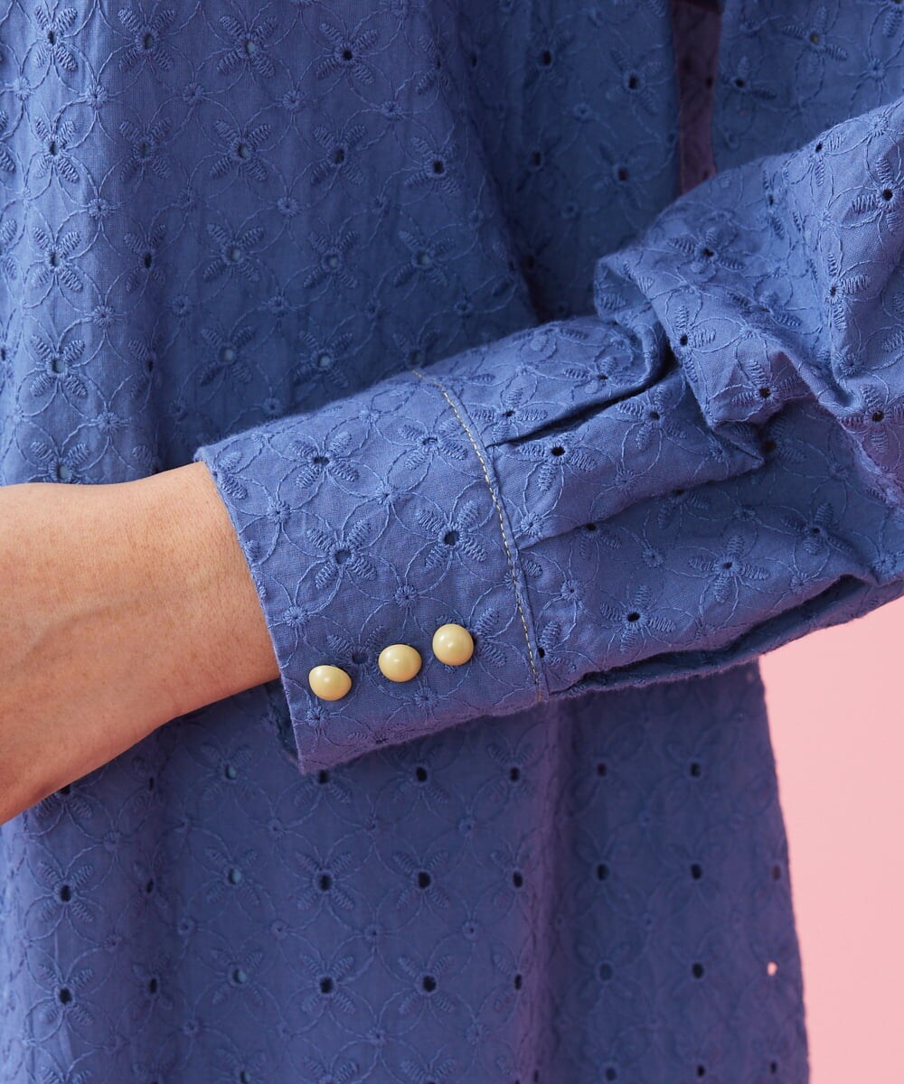 GJEDT42280 Jocomomola(ホコモモラ) Papelcarta 刺繍シャツワンピース ブルー