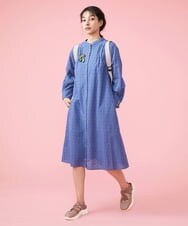 GJEDT42280 Jocomomola(ホコモモラ) Papelcarta 刺繍シャツワンピース ブルー