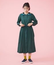 GJEDT43250 Jocomomola(ホコモモラ) スラッシュキルトシャツワンピース グリーン