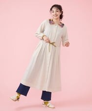 GJEDT43250 Jocomomola(ホコモモラ) スラッシュキルトシャツワンピース グリーン