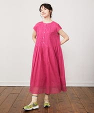 GJEFA02250 Jocomomola(ホコモモラ) フラワーメッシュアップリケワンピース ピンク