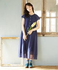 GJEFA02250 Jocomomola(ホコモモラ) フラワーメッシュアップリケワンピース ネイビー