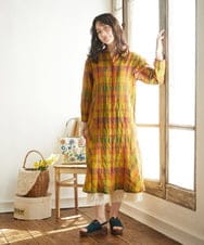 GJEFA32300 Jocomomola(ホコモモラ) Vistoso シアーチェックシャツワンピース イエロー