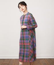 GJEFA32300 Jocomomola(ホコモモラ) Vistoso シアーチェックシャツワンピース パープル