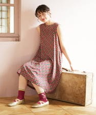 GJEFA50280 Jocomomola(ホコモモラ) Rojo carmin プリントノースリーブワンピース ピンク