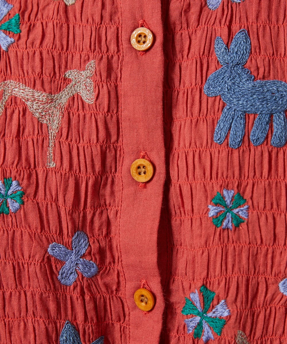 GJEFD01280 Jocomomola(ホコモモラ) Baile animal アニマル刺繡ワンピース レッド