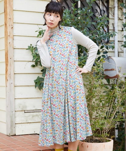 GJEFD30300 Jocomomola Sancho Panza フラワープリントノースリーブワンピース